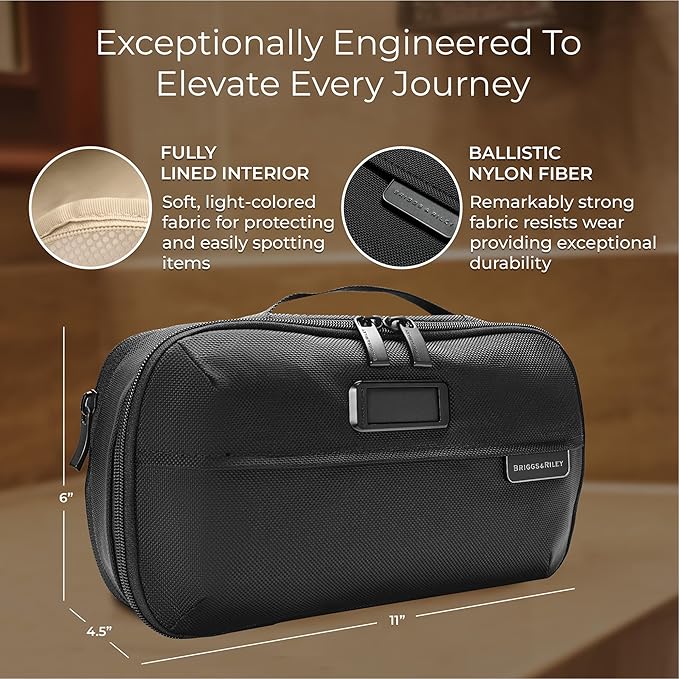 Briggs & Riley Expandable Essentials Kit - Toiletry Travel Bags for Women & Men, Organizer for Vacation, Compact Dopp Kit for Bathroom Accessories, Makeup, & Skincare - Baseline Collection