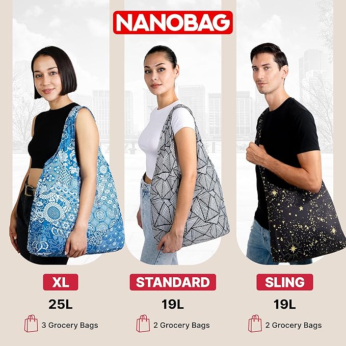 Nanobag Ultra-Lightweight Extra Large Size Tote Bag for Women & Men, Heavy Duty Reusable Grocery Bag, Foldable Travel Shopping Tote, Packable Cloth Bag with Handles, Washable Market Tote (Blue Waves)