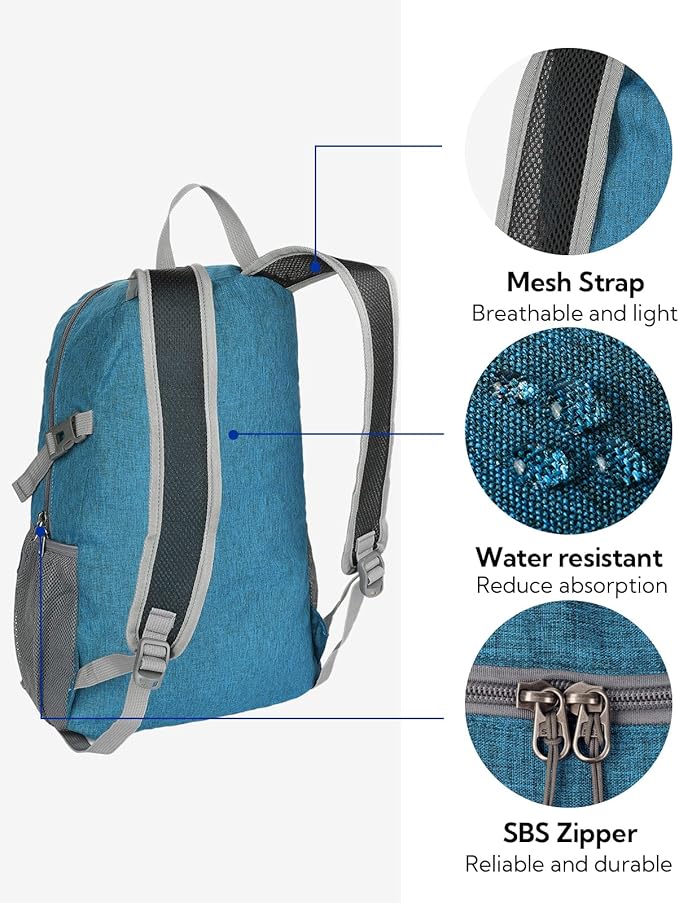 WATERFLY Small Lightweight Packable Backpack: 20l Ultra Light Foldable Travel Hiking Camping Daypack Day Pack for Man Woman