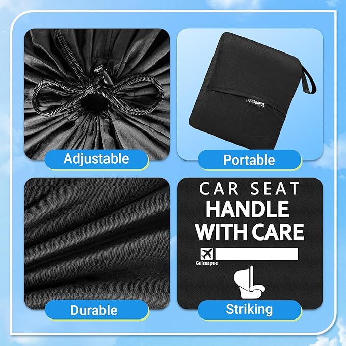Guiseapue Car Seat Travel Bag for Airplane: Car Seat Bags for Air Travel Fit All Car Seats, Infant Carriers & Booster Seats, Carseat Cover Fit Doona Graco Evenflo, Baby Travel Essentials for Flying