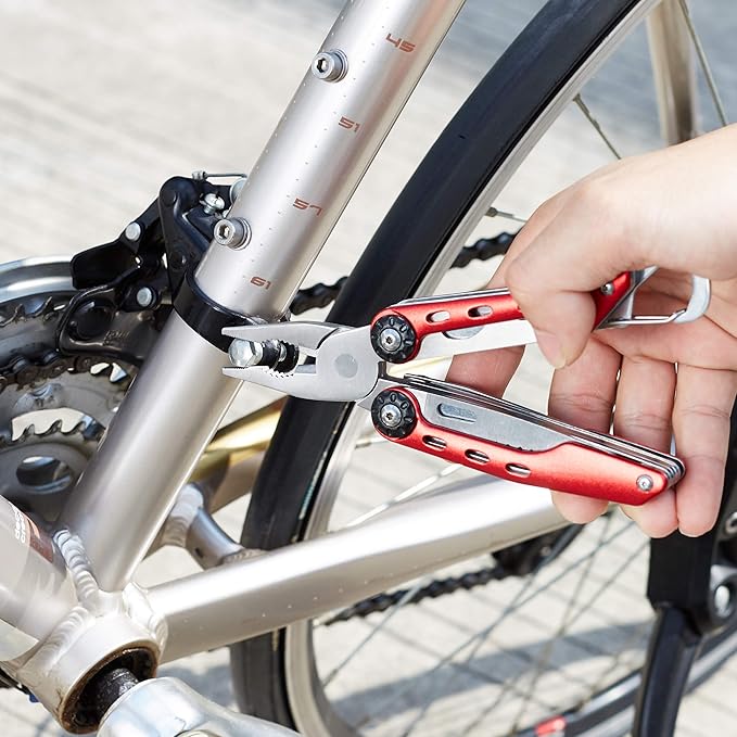 Amazon Basics 10-in-1 Stainless Steel Multitool Safety Lock with Nylon Sheath, Red