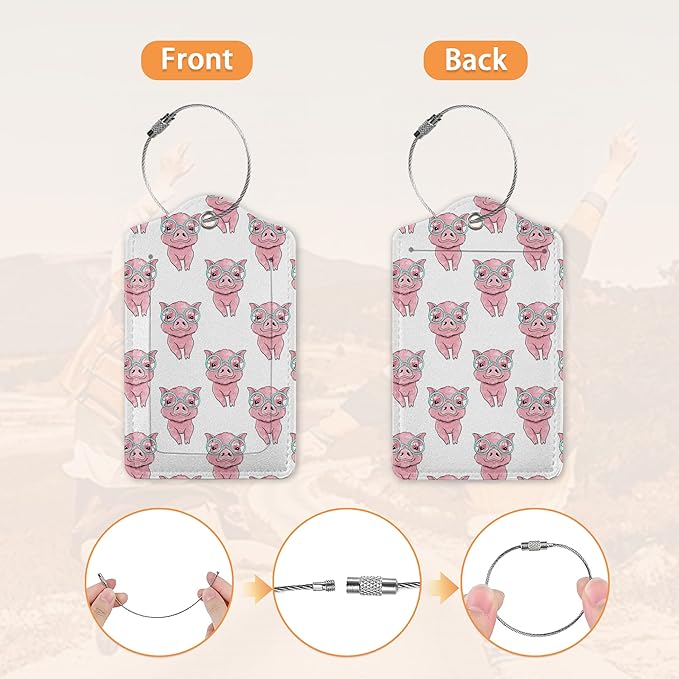 2 Pcs Luggage Tags for Suitcase,Cute Pig with Heart Luggage Tag Name Id Labels with Privacy Cover for Travel Backpack Women Men
