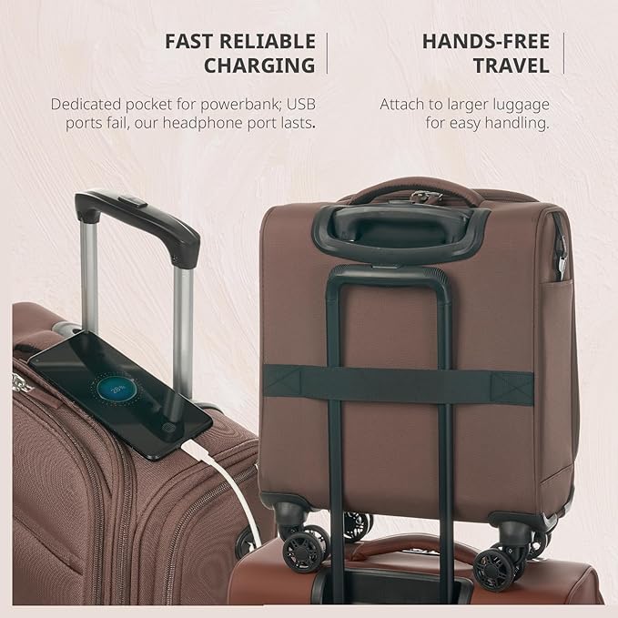 Verage Underseat Carry On Luggage with Wheels, 14.5-Inch Spinner Small Suitcase, Softside Lightweight Travel Bag for Men and Women, Airplane Carry On Bag, Chestnut Brown