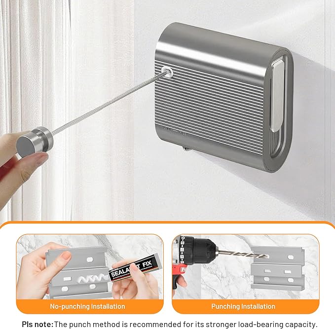 Retractable Clothesline Indoor Outdoor, Non-Sagging Clothes Line Retracting Heavy Duty Clothes Drying Laundry Line Wall Mounted Travel Clothesline Suitable for Balconies, Laundry Rooms, RVs