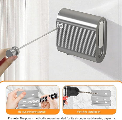 Retractable Clothesline Indoor Outdoor, Non-Sagging Clothes Line Retracting Heavy Duty Clothes Drying Laundry Line Wall Mounted Travel Clothesline Suitable for Balconies, Laundry Rooms, RVs