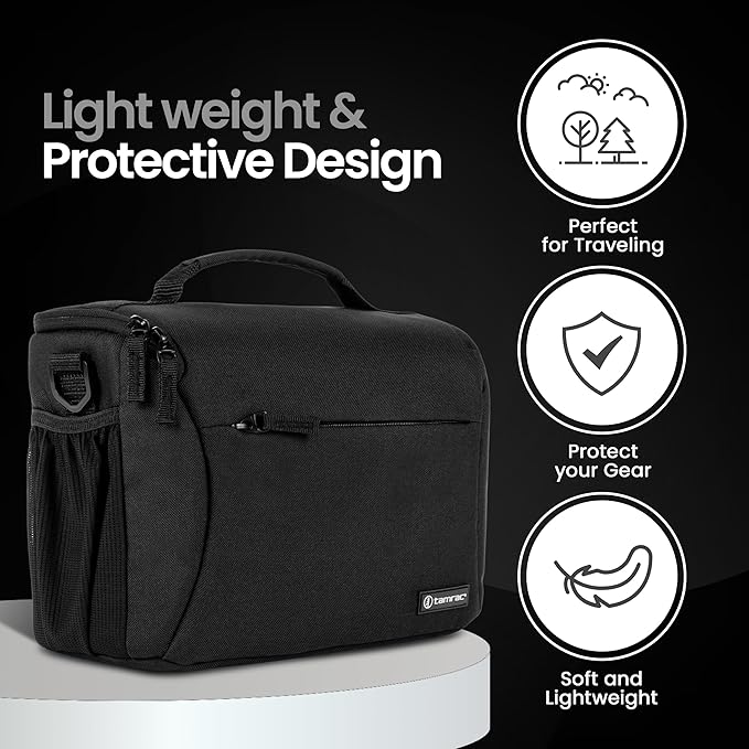 Tamrac Jazz 50 v2.0 Camera Bag for Photographers, Camera Case for Photography Accessories, Shoulder Bag for DSLR and Mirrorless Cameras, Crossbody Camera Bag, Travel Camera Carrying Case – Black