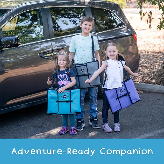 Kids Travel Tray for Car Seat- Purple- The Essential Travel Lap Desk with Removable Tablet Holder, Built-In Storage, and Stabilized Panels, Must Have Car Tray for Kids on Road Trips