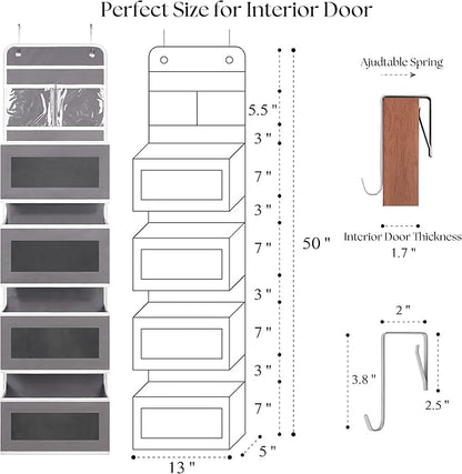 Giraffe Creation Over Door Organizer with 4 Large Capacity Pockets, Hanging Organizer Storage for Closet Bathroom Nursery Bedroom Dorm, Toys Cosmetics Sundries and Baby Essentials, Gray