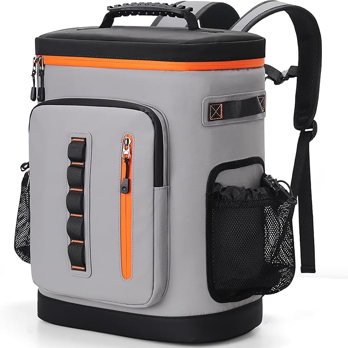 SUNUP 35 Cans Waterproof Cooler Backpack, Soft Insulated Leak Proof Backpack Cooler for Men Women, Large Capacity Ice Chest for Beach, Hiking, Camping, Travel, Outdoor, Grey
