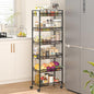 6 Tier Slim Rolling Storage Cart, Narrow Mobile Shelving Unit Organizer Utility Cart with Wheels, Metal Wire Storage Rack with Baskets for Kitchen, Bathroom, Laundry & Living Room, 10in(W) Black