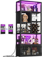 82.6" Tall Bar Cabinet with Power Outlets, 6-Tiers Reversible Wine Cabinet with LED Lights, Glass Holder & Wine Rack, Liquor Storage Cabinet Coffee Bar Unit Station for Dining Living Room, Black