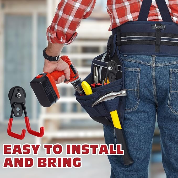 Landhoow Large Magnetic Hooks Heavy Duty Garage Magnet Hooks Strong Storage Utility Magnetic Hangers with Anti Slip Rubber Coating for Indoor and Outdoor Hanging(Red,6 Pcs)