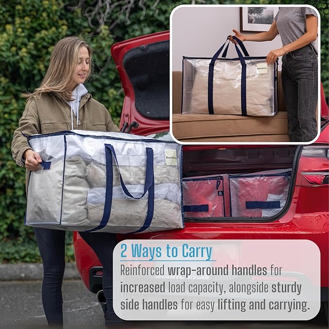 VENO 2 Pack Moving Bags, Heavy Duty, Moving Boxes Alternative, Packing Storage Supplies for Dorm Room Essentials with Zipper for Clothes, Extra Large Totes for Packaging (Clear, 2 Pack)