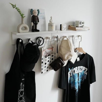 Entrance Coat Rack ，Coat Hooks, Wall-Mounted Wooden Hook Rack, Wall-Mounted Shelves are Very Suitable (White Finish-2)
