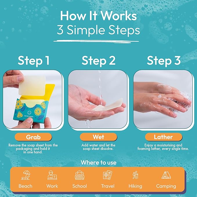 FOMIN - Antibacterial Paper Soap Sheets for Hand Washing - (200 Sheets) Rose Portable Travel Soap Sheets, Dissolvable Camping Mini Soap, Portable Hand Soap sheet