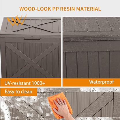 32 Gallon Deck Box,Resin Outdoor Storage Box with Lockable for Patio Furniture, Pool Accessories, Garden Tools, Waterproof Outside Storage Box, Grey