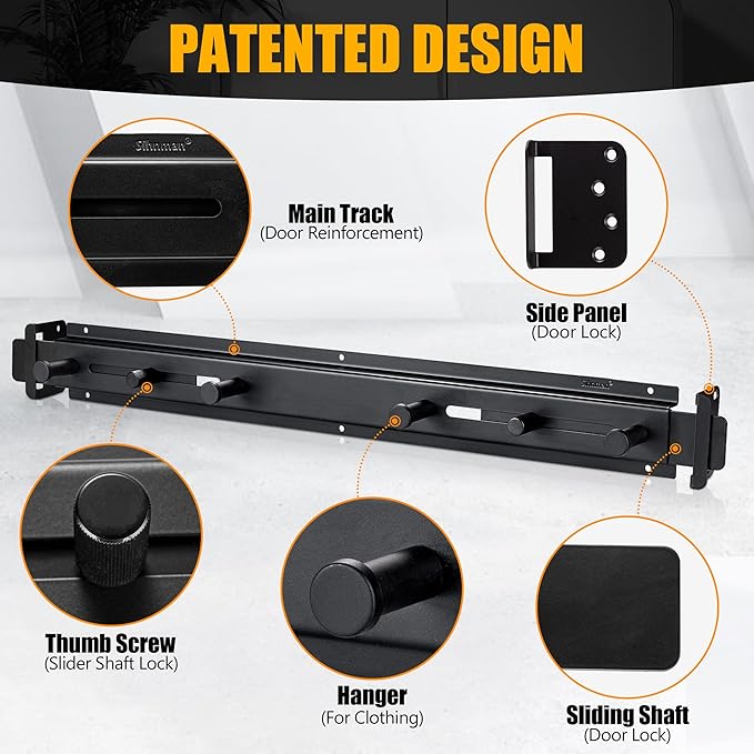 Door Bar Lock - Patented Door Barricade Security Bar - Home Safety Improvement, Door Reinforcement, Childproof, Break-in Prevention - Premium Grade Steel Door Mount for 26''-37'' Wide Doors