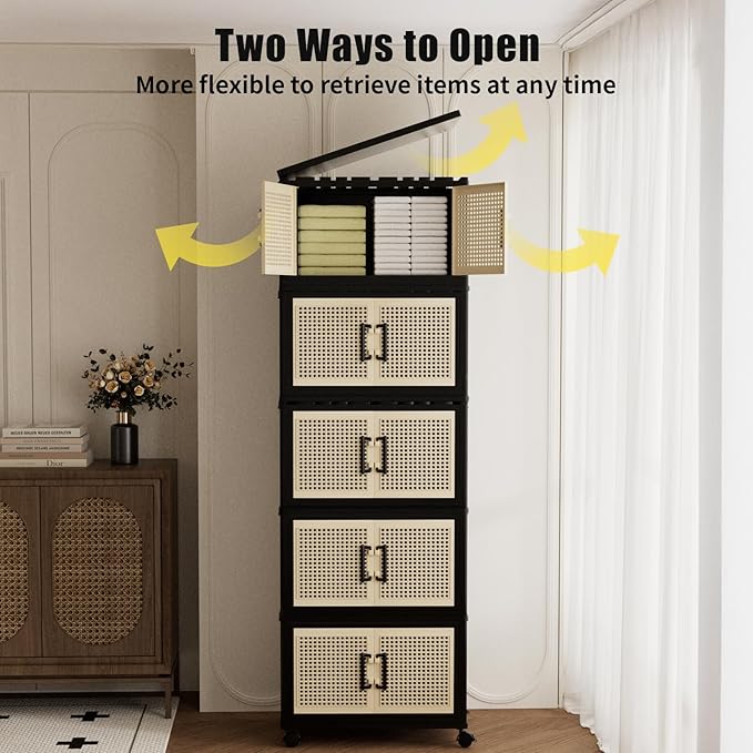 Stackable Storage Bins with Lids,Collapsible Plastic Storage Box Closet Organizers and Storage with Wheels and Magnetic Door for Home Office Dorm (5 Pack)