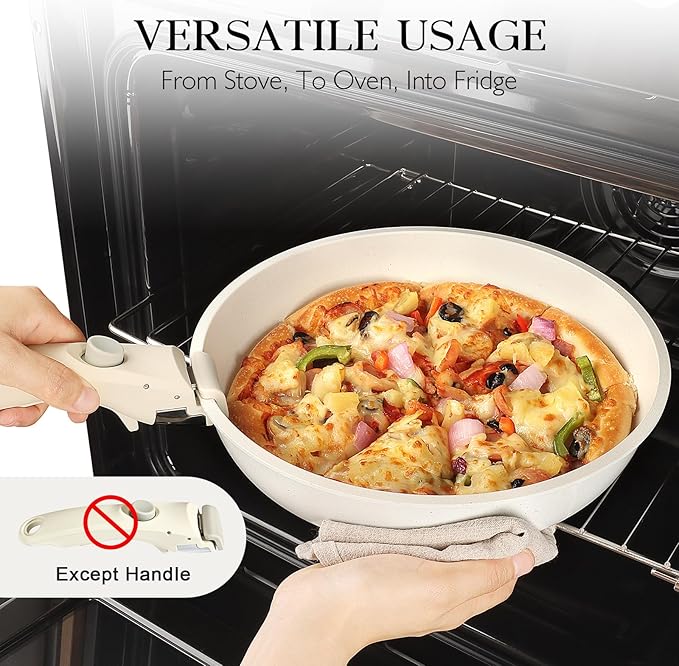 GiPP Non Stick Frying Pans Set Removable Handle, Oven Safe Nonstick Fry Pan Skillets with Detachable Handle, Granite Coating Healthy Cooking Compatible with All Stovetops, PFOA Free, RV Cookware set