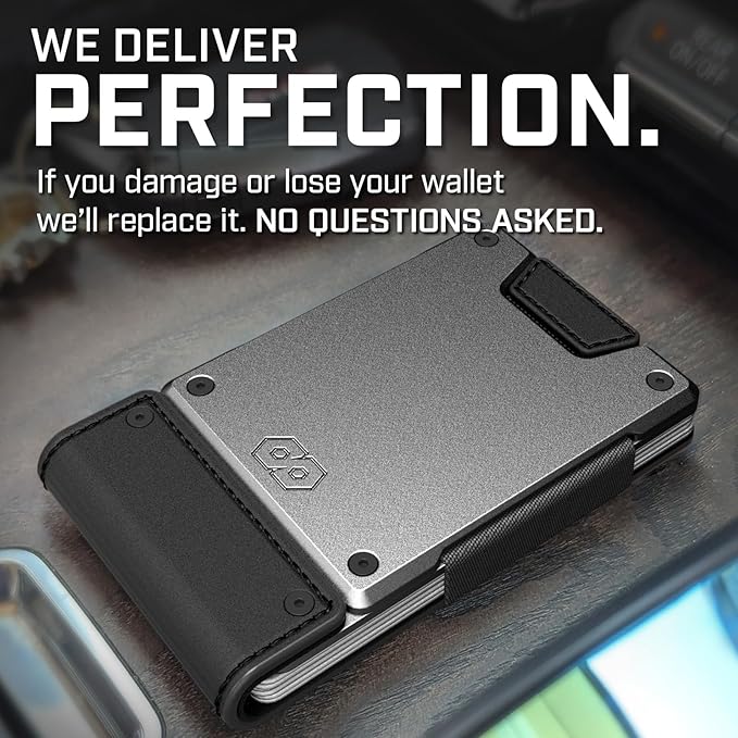 PROOF Wallet | Slim Minimalist Wallets for Men | Leather & Metal | RFID Wallet | Front/Back Pocket | Gift Box | Veteran Owned