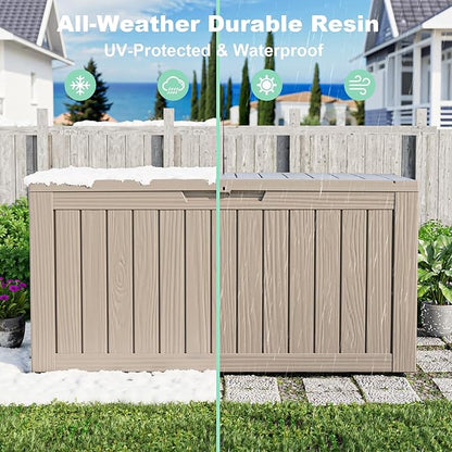 80 Gallon Resin Deck Box, Outdoor Waterproof Storage Containers, Lockable Patio Storage Box For Furniture, Gardening Storage With Lids (Brown)