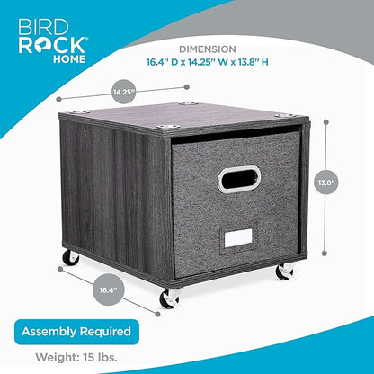 BIRDROCK HOME Rolling File Cabinet – Decorative Storage Shelf w/Removable Bins, Handles, and Wheels – Organize Files, Books, Toys, Under Desk Office Solution, Modern Design - 2 Lateral Drawers, Gray