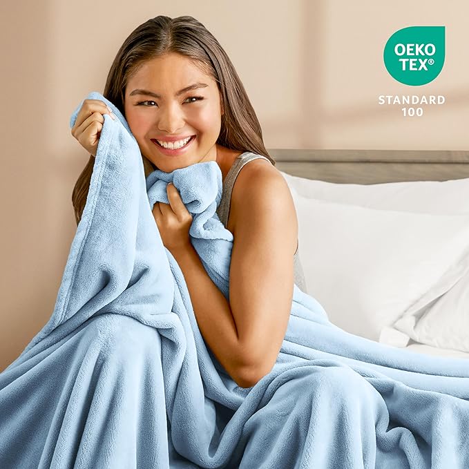 Bare Home Fleece Blanket - King Size - Ultra-Soft Lightweight for Bed, Sofa, and Couch - Luxury Microplush - Cozy Warm Blanket (King, Light Blue)