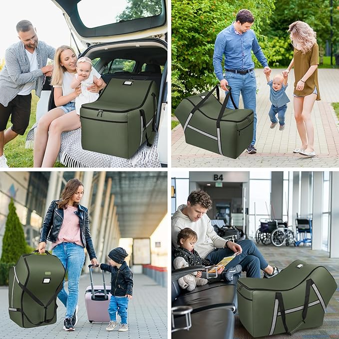 Infant Car Seat Travel Bag for Airplane Compatible with All Nuna Pipa Car Seat and Base,Chicco KeyFit 30 and Base, Padded Car Seat Bags for Air Travel,Car Seat Gate Check Bag with Side Pocket, Green