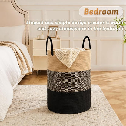Laundry Basket,Woven Cotton Rope Laundry Hamper,100L for Decorative Storage of Dirty Clothes,Toys and Blankets in Bathroom,Bedroom and Living Room