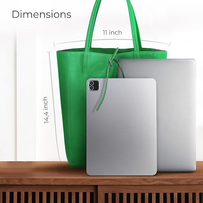 Italian Calf Leather Tote for Women with Zipper, Inner Pocket & Flat Base | Soft Unlined Shopper for Work & Travel