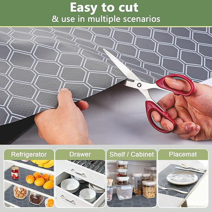 Non-Adhesive Shelf Liner Roll - Waterproof No-Slip Drawer & Cabinet Mat for Kitchen, Refrigerator, Bathroom, Easy to Cut EVA Drawer & Shelf Liners, 12" x 197", Grey