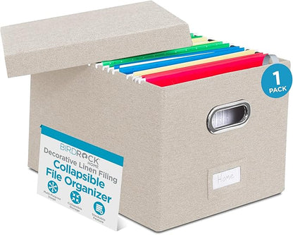 Internet's Best Collapsible File Storage Organizer Box with Lid - Decorative Linen Hanging Filing & Storage Office Box - Letter/Legal - Strong Durable - Toys Blankets Binders - Cream - 1 Pack