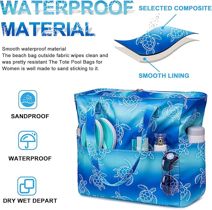 Waterproof Beach Tote Pool Bags for Women Ladies Extra Large Gym Tote Carry On Bag With Wet Compartment for Weekender Travel