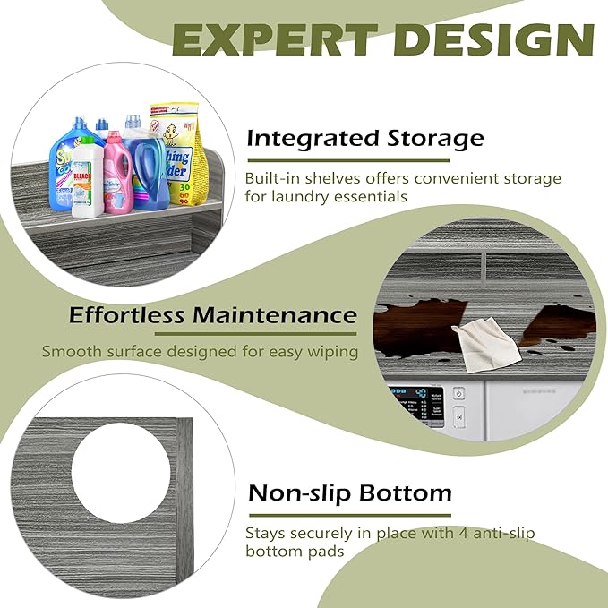 Royxen Laundry Countertop with Storage Universal Fit, Washer and Dryer Countertop with Shelf, Laundry Room Storage, 2-Tier Shelf (Eucalyptus)