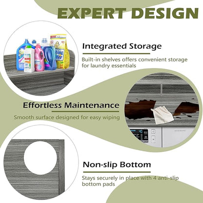 Royxen Laundry Countertop with Storage Universal Fit, Washer and Dryer Countertop with Shelf, Laundry Room Storage, 2-Tier Shelf (Eucalyptus)