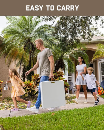 FanttikOutdoor 4ft Portable Folding Table, One-Handed Height Adjustment, 4 Heights, Gravity Lock, Carry Handle, Indoor Outdoor Heavy Duty Fold-in-Half Utility Table, Party, 1 Pack, White Zeta X4 Pro