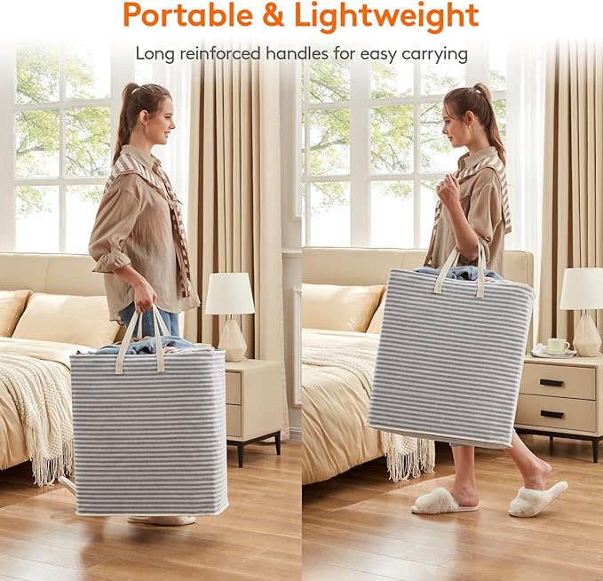 Lifewit 2 Pack Laundry Hamper Large Collapsible Laundry Baskets, Freestanding Waterproof Clothes Hamper with Easy Carry Handles in Laundry Room Bedroom Bathroom College Dorm for Adults, Gray, 2 x 100L