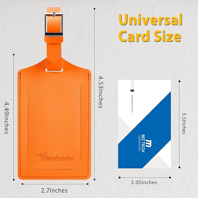 Travelambo Luggage Tags for Suitcases Faux Leather Privacy Protection 12 Pack Bag Tags Travel Accessories Essential, Hot Orange