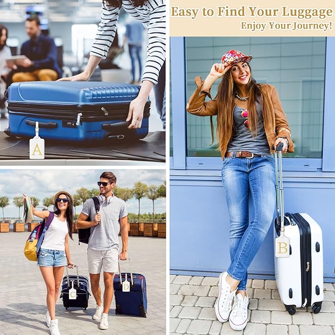 Personalized Initial Luggage Tags for Suitcase TSA Approved, White Leather Cute Luggage Tag with Privacy Cover Name Card, Embroidered Custom Luggage Tags Travel Baggage Tags Gifts for Women Kids(S)