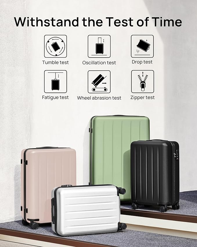 Carry On Suitcase, Checked Trunk Luggage with Double Spinner Wheels, Anti-Burst Zipper, Hard Case PC Suitcase Lightweight Travel Luggage, TSA Approved (09-Baby Pink (Danube), Checked 28-Inch)