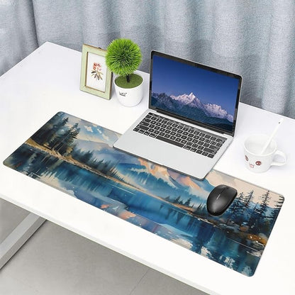 Gaming Mouse Pad, Large Non-Slip Rubber Base Mousepad, Keyboard Mouse Mat, Desk Pad with Stitched Edges, 31.5x11.8inch,Mountain River