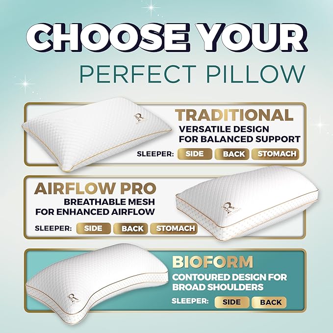 Royal Therapy Queen Memory Foam Pillows 2-Pack - Shredded Memory Foam Pillow for All Sleep Positions - Medium Firm Pillow with Adjustable, Bamboo Rayon Cover, CertiPUR-US, Oeko-TEX Certified