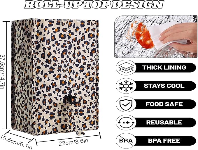 Insulated Foldable Lunch Bag- Lightweight Portable with Adjustable Shoulder Strap Lunch Box for Men, Women, Office, Work, Picnic, Hiking and Beach (Leopard(Soft Fabric))