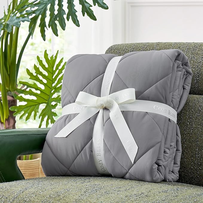 Cozy Bliss Cooling Throw Blanket for Hot Sleepers, Q-Max 0.4 Cooling Comfort 50x70, Cold Blankets for Night Sweats Sleeping, Ultra-Cool Lightweight Breathable Summer Blanket for Bed Travel