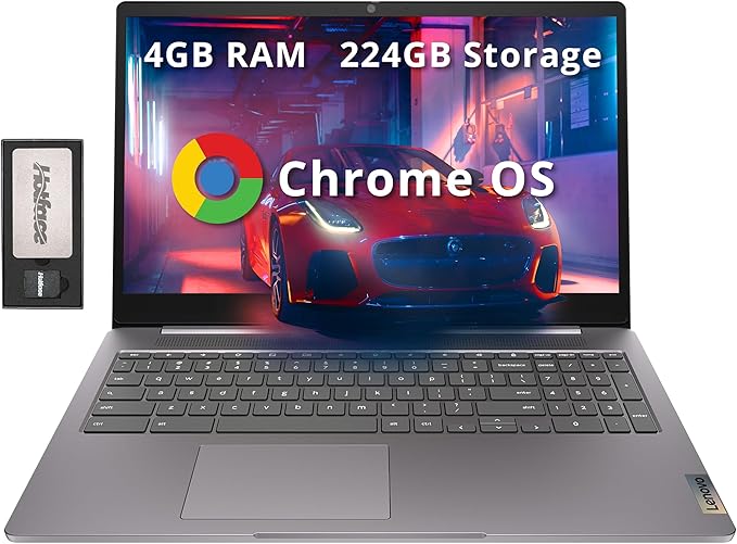 Lenovo Ideapad 3 15.6" FHD Chromebook, Intel Celeron N4500, 4GB LPDDR4X, 224GB Storage (64GB SSD + 160GB Docking Station Set), Number Pad, Webcam, Wi-Fi 6, Chrome OS, Gray