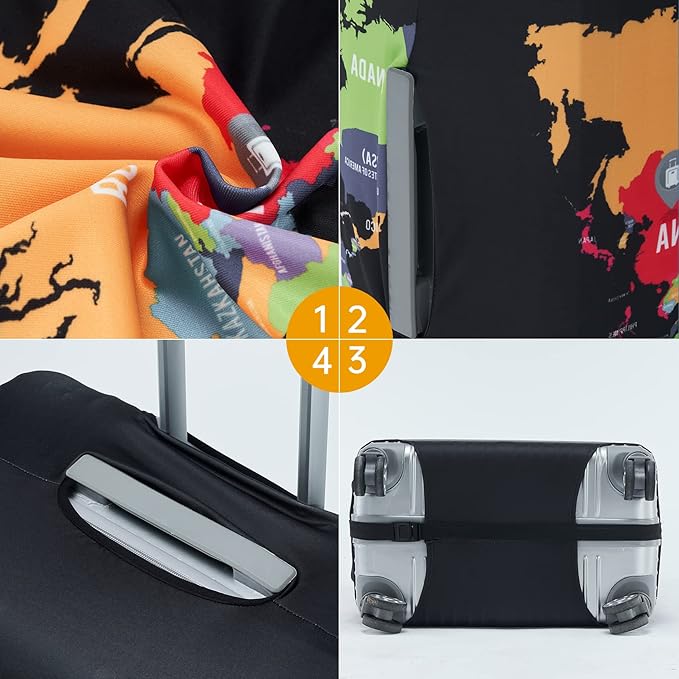 Travelkin Luggage Covers For Suitcase Tsa Approved,Suitcase Cover Protector Fit 18-32 Inch Luggage (Map, S)