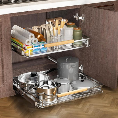 1 Pack Expandable Pull Out Cabinet Organizer，Side Mounting 11.8~18"x17.3"Cabinet Pull Out Shelves, Expandable Slide Out Spice Rack for Kitchen Bathroom Office
