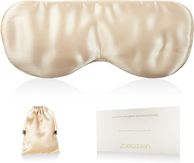 Sleep Mask 100% Mulberry Silk for Light Blocking, ZOESMIEN Eye Mask for Women Men Side Sleeper, Puffiness Dry Eyes Headache, Adjustable Strap, Christmas Gift Package, Champagne Gold