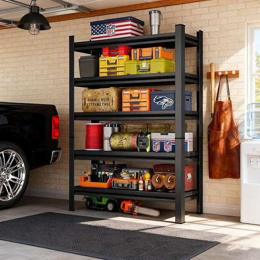 63" H Garage Shelving 5-Tier Heavy Duty Storage Shelves, Adjustable Metal Shelving Unit, Utility Garage Organizer Shelf, for Basement, Pantry, Warehouse,Supermarket