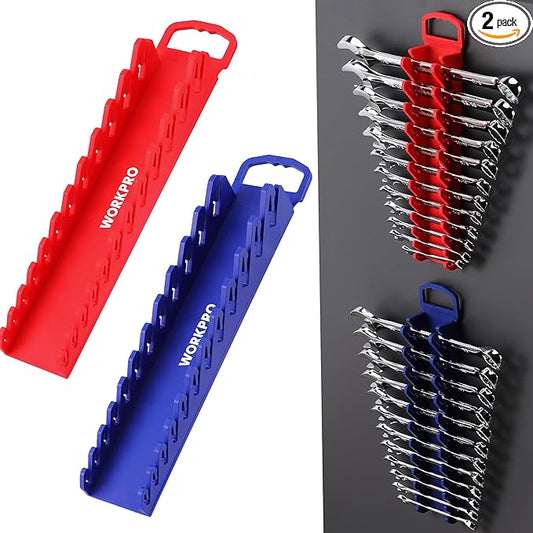 WORKPRO 2-Pack Magnetic Wrench Organizer, 12-Piece Gripper Wrench Holder for Stubby or Line Wrenches, Quality Wrench Rack Fits for SAE (1/4” to 15/16”) and Metric (6mm to 24mm), Flexible Teeth